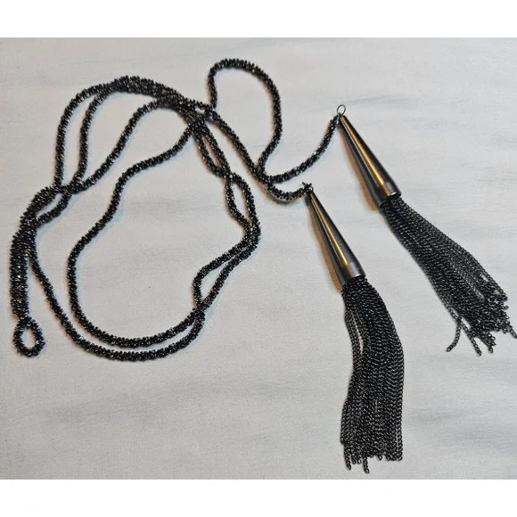 Kendra Scott Phara Lariat Necklace Gunmetal Tassel Multi Strand Long 48.5 Inch - Picture 3 of 7